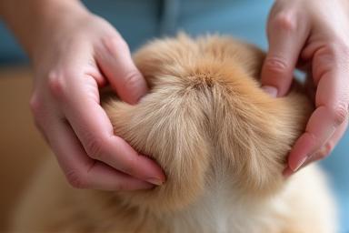 Person checking pet's fur