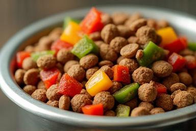Dog food bowl with vegetables