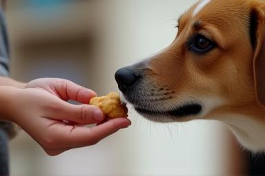Person training a dog with treats