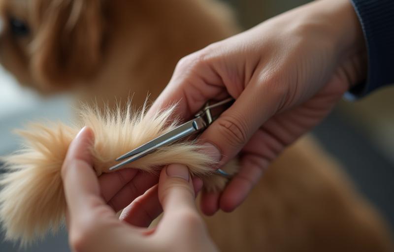 Groomer trimming a dog's fur