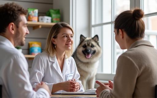 Person discussing pet food with client